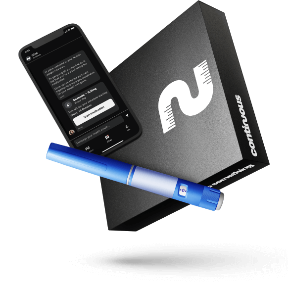 Weight loss product box with smart phone displaying Numan app